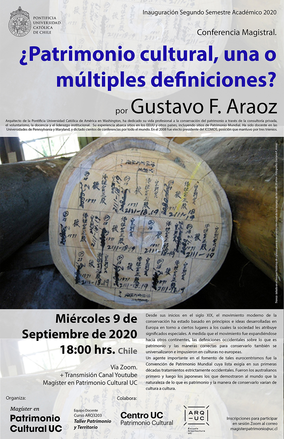 Afiche Conferencia Magistral Gustavo Araoz Inauguración 2s2020 MAPC liv