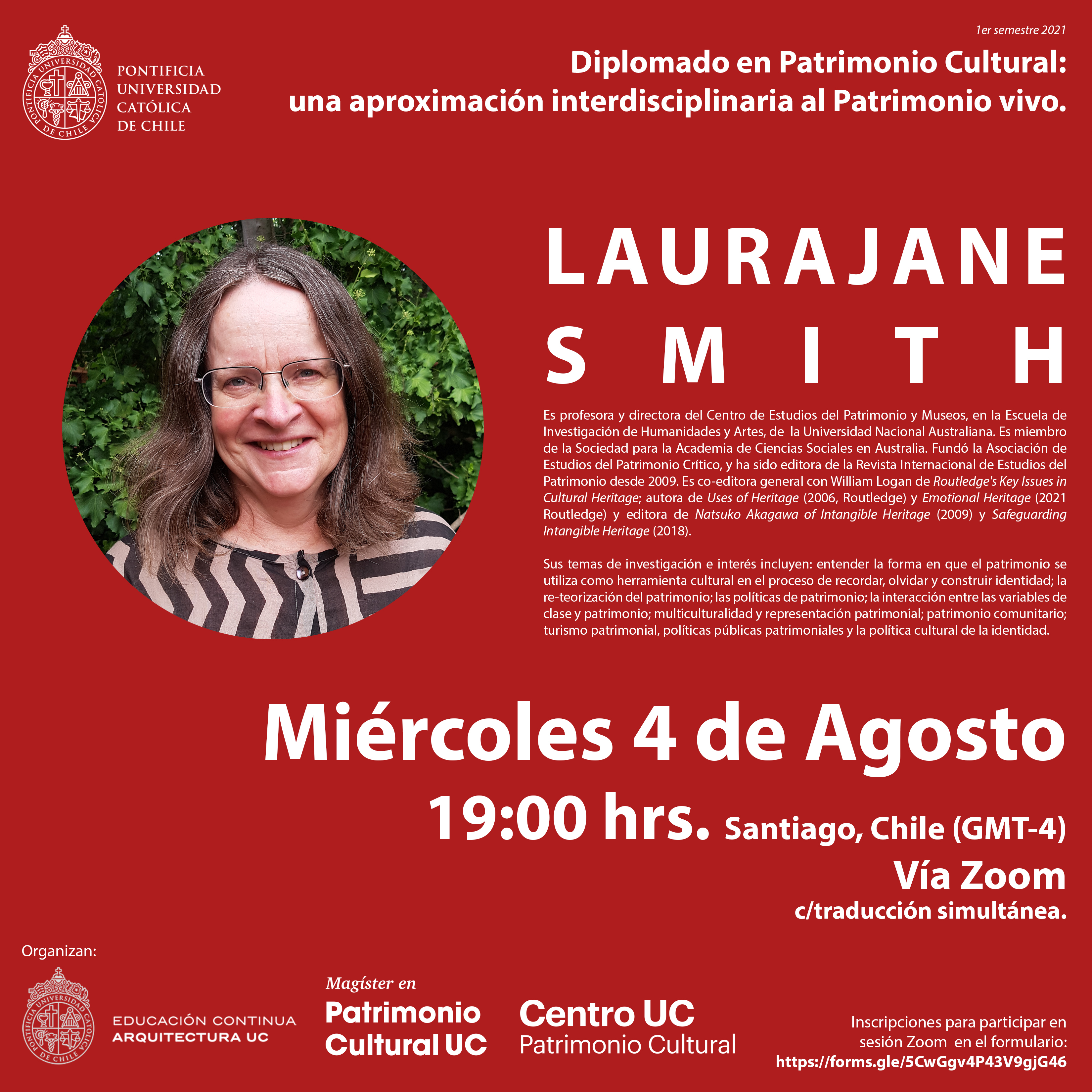 Afiche Charla Laurajane Smith 1s2021 rrss 01 final act